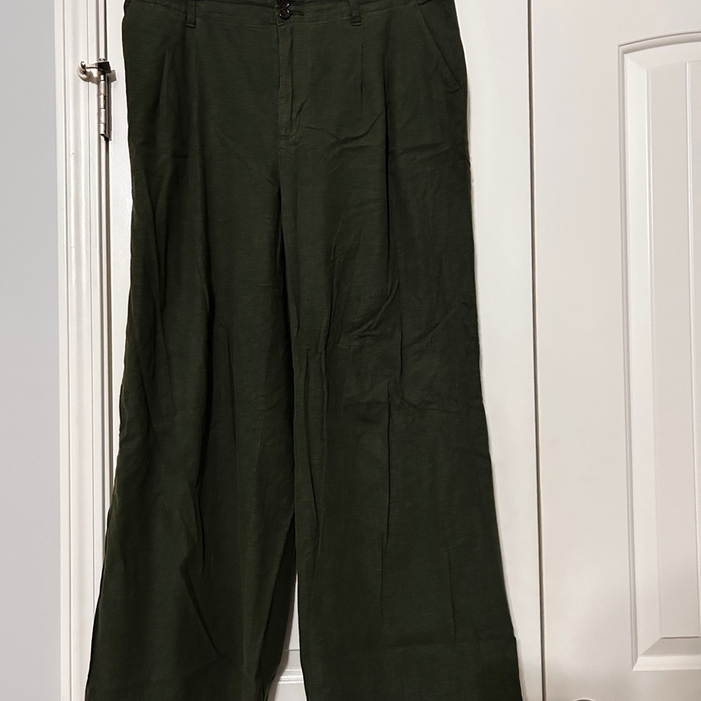 American Eagle Outfitters Dark Green Linen Blend Trousers